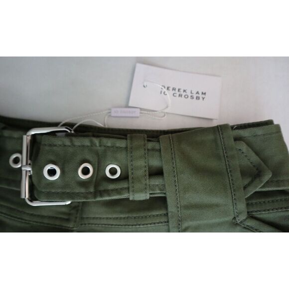 Derek Lam 10 Crosby Women's Sz 0 Fatigue Green Monterey Belted Shorts - Picture 5 of 12